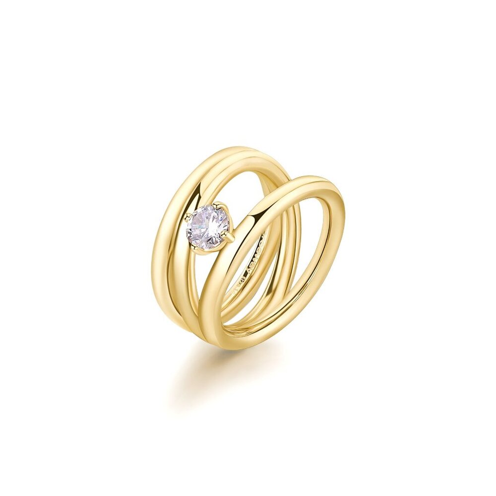 Gold-Plated Ribbon Ring With Zircon Stone By Brosway Size 7.5